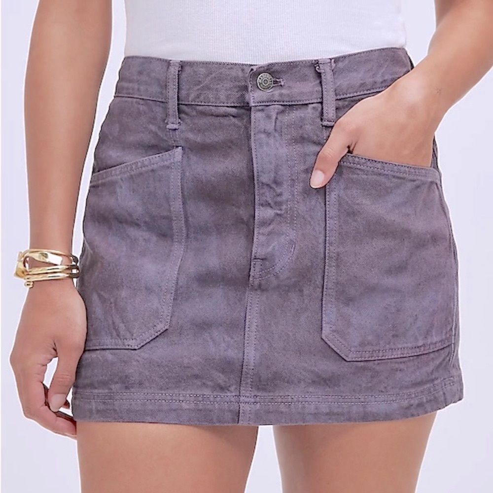 Madewell x MN Dye Studio Denim Patch Pocket Mini Skirt Size 27 Chalked Fig $108